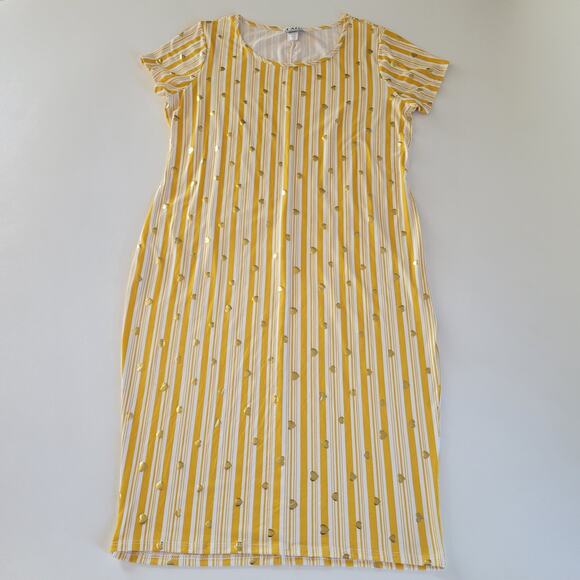 Vintage TMG Yellow Striped Gold Hearts Dress Size 1X Knee Length Made in USA - Picture 1 of 7
